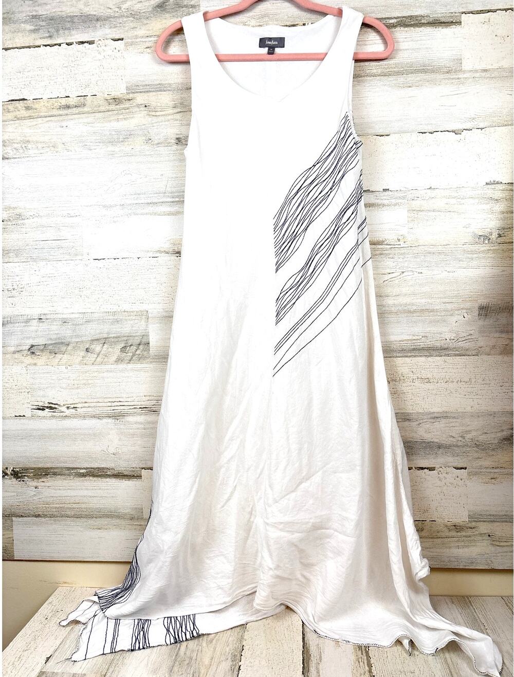 Neiman Marcus White Black Linen Blend Maxi Dress Womens M Sleeveless Chic